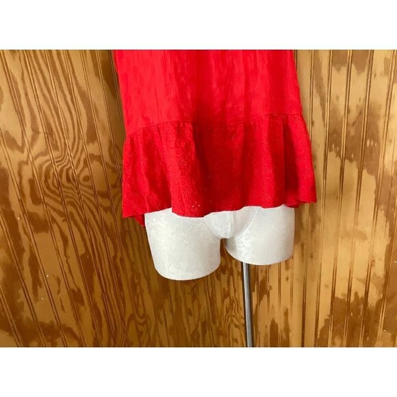 KNOX ROSE Size Medium Sleeveless Knit Blouse Red Eyelet Embroidered Boho - Picture 2 of 7